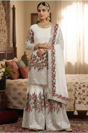 Ensemble palazzo en soie à sequins blancs PZ4434