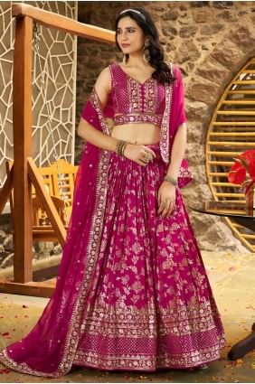 Lehenga Choli Rose Rani en Soie avec Dupatta LC8532