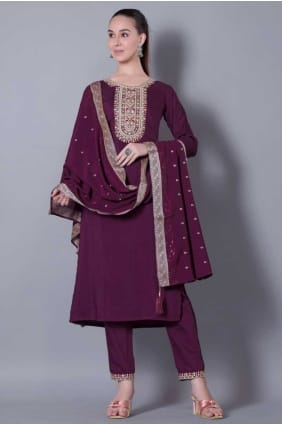 Salwar Kameez en soie tissée violette SK155745