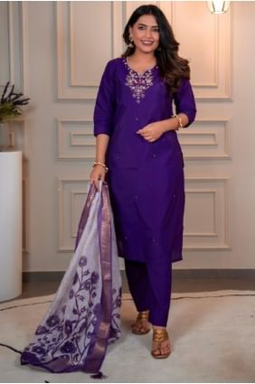 Tissage de Salwar Kameez violet en soie avec Dupatta SK155755
