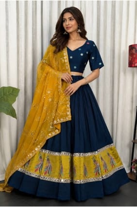 Lehenga Choli en soie filée bleu marine LC9140
