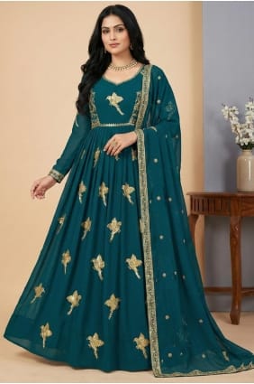 Salwar Kameez en soie avec fil turquoise AS4260