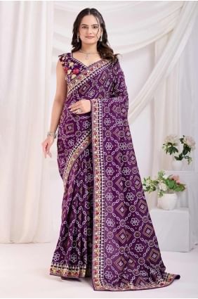 sari violet en soie imprimé SR28178