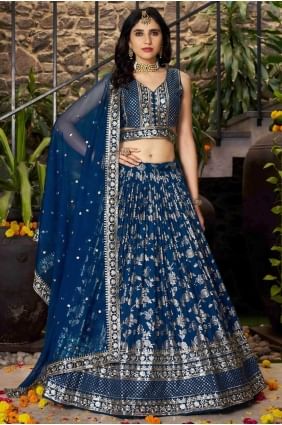 Lehenga Choli Bleu Colombe en Soie avec Dupatta LC8525