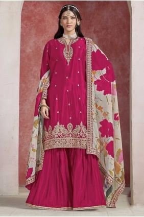 Costume Sharara en soie avec tissage rose SS1275
