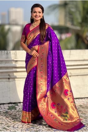 Sari en soie violette tissé SR29474