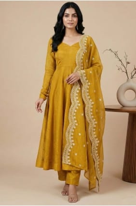 Salwar Kameez jaune en soie à paillettes AS4212