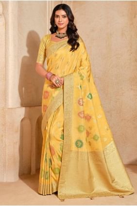 sari en soie jaune tissé SR28391