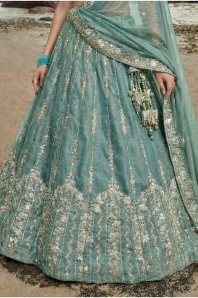 Lehenga Choli bleu ciel en mousseline brodée avec dupatta LC9168