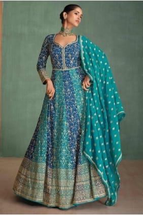 Robe-robe bleu ciel en georgette brodée GW1081