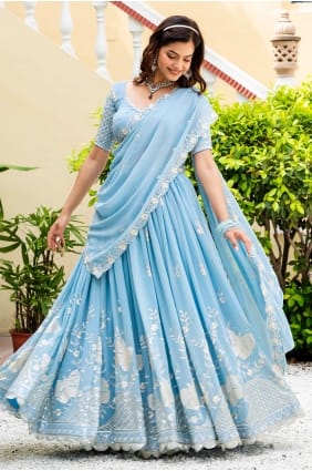 Lehenga Choli multicolore en georgette imprimée avec dupatta LC9062