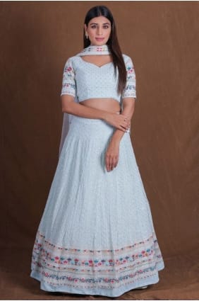 Lehenga Choli bleu ciel en georgette LC8840