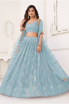 Lehenga Choli bleu ciel en filet LC8916