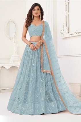 Lehenga Choli bleu ciel en filet LC8956
