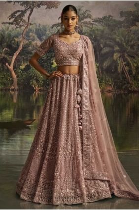 Lehenga choli en filet doux mauve avec broderies fines LC8692