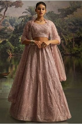 Ensemble choli Lehenga en filet doux brodé mauve LC8694