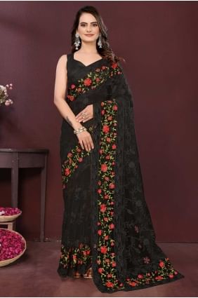 Sari en filet souple tissé noir SR28853