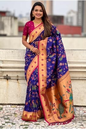 Saris en filet souple bleu avec tissage SR28285
