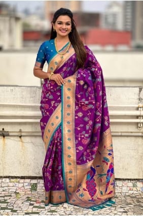 Saris en filet souple violet avec tissage SR28284