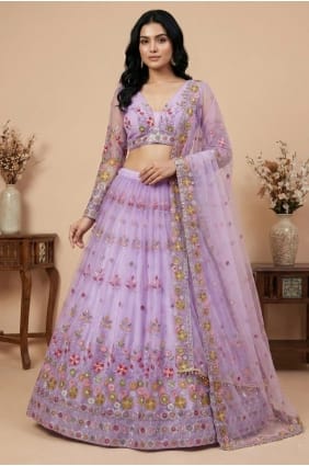 Lehenga Choli lavande en tulle souple avec fil LC8969