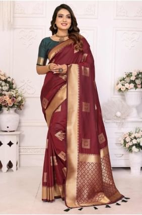 soft net weaving brown sari with blouse SR28261