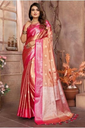 sari doux avec tissage orange SR28295