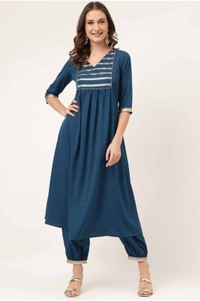 kurti uni en crêpe bleu sarcelle KTI2646