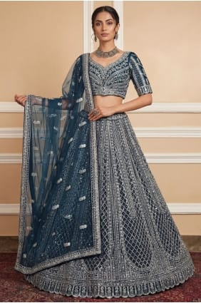 Lehenga Choli de mariée en filet, couleur turquoise LC8927