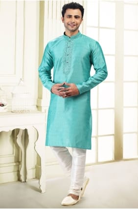 Kurta jacquard pour homme, couleur sarcelle, avec broderies KURR610