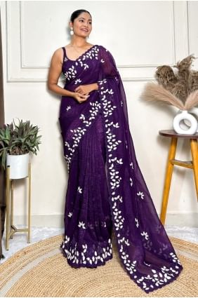 Sari en crêpe de fil violet SR28594