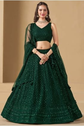 Lehenga Choli verte en georgette avec fil LC8903