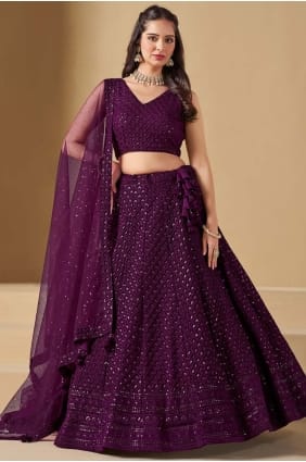 Lehenga Choli en georgette couleur vin avec fil LC8905