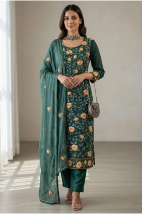 Salwar Kameez en georgette vert turquoise SK15645