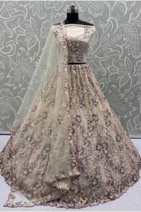 Lehenga choli en filet crème avec broderie au fil LC8680