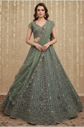 Lehenga Choli en fil de filet pista avec dupatta LC8909