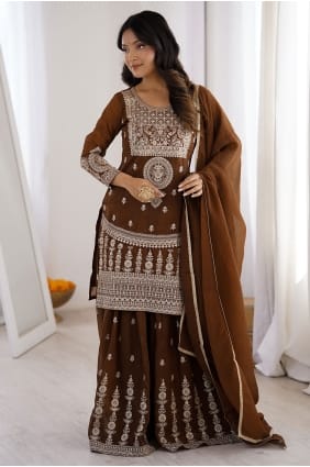 Ensemble palazzo marron en soie filée PZ4396