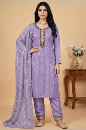 Salwar Kameez lavande en fil de soie avec dupatta SK15634