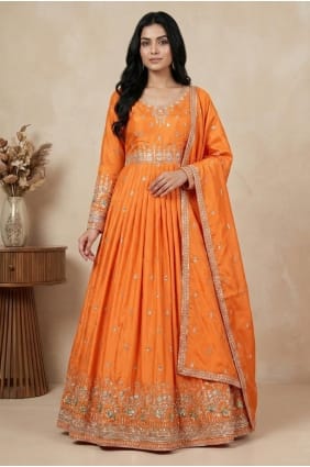 Salwar Kameez en soie avec fil orange AS4258