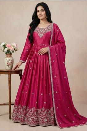 Salwar Kameez rose en soie avec dupatta AS4255