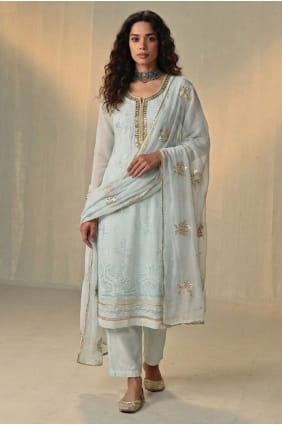 Salwar Kameez bleu ciel en georgette SK15640
