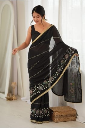Sari en georgette noire SR30251
