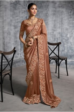 Sari marron avec tissu miroir SR29191