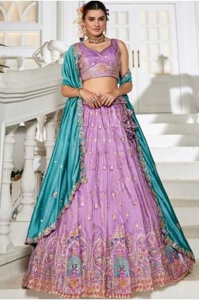 Lehenga choli lavande brodé en tissu avec dupatta LC8601
