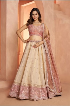 Mouchoirs en papier crème Lehenga Choli avec Dupatta LC9118