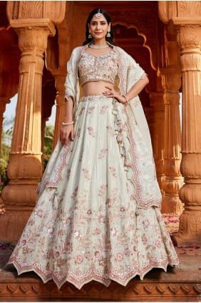 choli lehenga de fête en tissu pista avec broderie LC8355