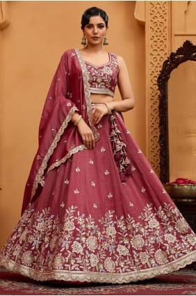 Lehenga Choli en tissu brodé or rose avec dupatta LC8789