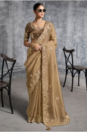 Sari beige avec tissu miroir SR29195