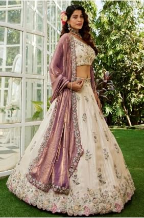 choli lehenga de mariage en tissu crème avec broderie LC8373