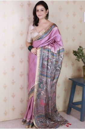 Soie Tussar Tissage de zari Sari violet avec SR28709