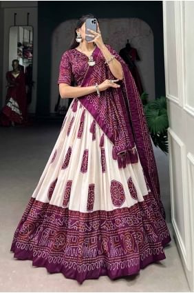 tussar silk wedding lehenga choli with printed in wine  LC8294